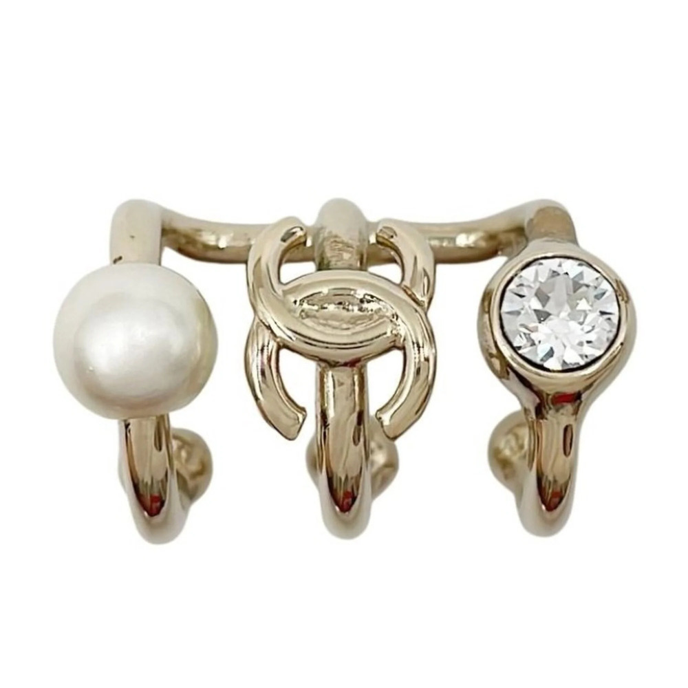 CHANEL Chanel Ear Cuff Coco Mark Gold Metal Faux Pearl Rhinestone Women's